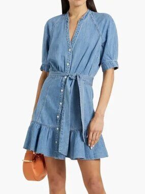 Veronica Beard Jean Kanika mini dress Iceberg button-up light denim Sz S